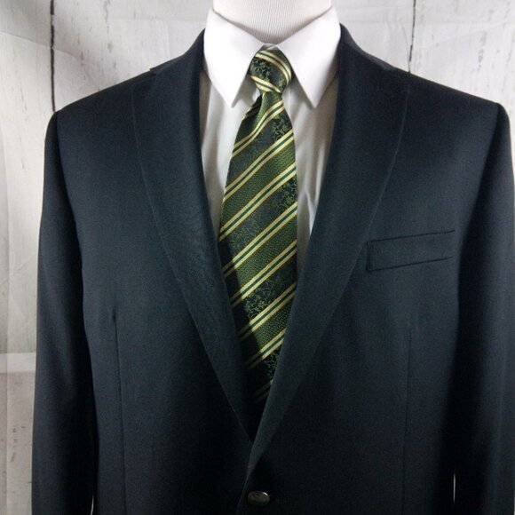 Chaps 46L Wool Blend 2 Metal Button Black Suit Blazer Sport Coat - Picture 2 of 10